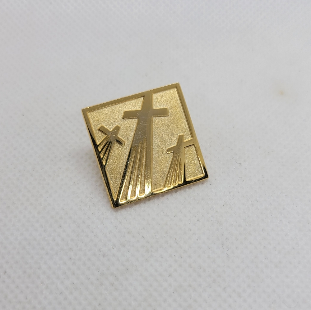 Gold Pin with Three Crosses
